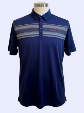 Travis Mathew Men's Blue Polo Shirt with Striped Chest Detail